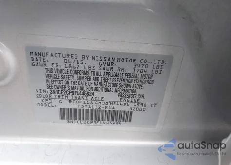 2015 Nissan Versa Note Sv from USA, damaged, VIN 3N1CE2CP9FL445824
